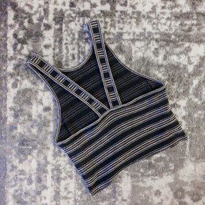 Topshop High Neck Striped Crop Top